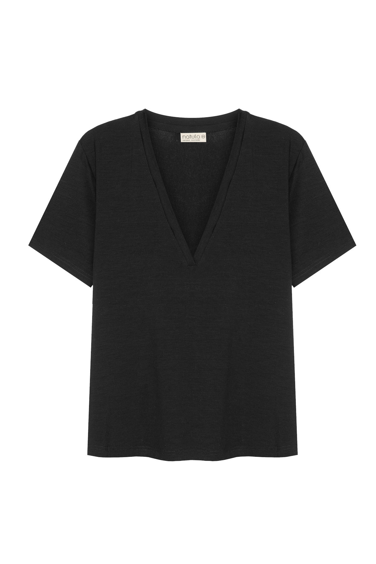 T-shirt V tencel Natula czarny T-shirt Luzak • Tencel • - obrazek 2