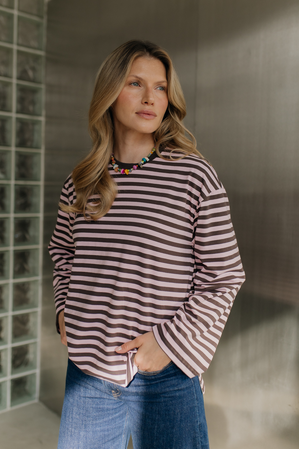 Longsleeve-Bueno-bawełna-brąz-róż-paski-natula-2 Longsleeve Bueno • Bawełna • - obrazek 15
